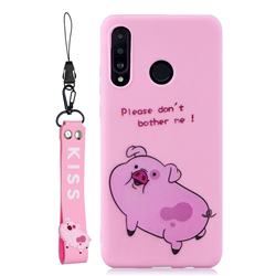 Pink Cute Pig Soft Kiss Candy Hand Strap Silicone Case for Huawei P30 Lite