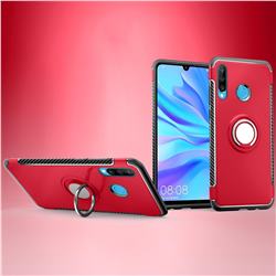 Armor Anti Drop Carbon PC + Silicon Invisible Ring Holder Phone Case for Huawei P30 Lite - Red