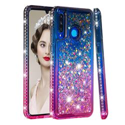 Diamond Frame Liquid Glitter Quicksand Sequins Phone Case for Huawei P30 Lite - Gray Pink