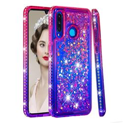 Diamond Frame Liquid Glitter Quicksand Sequins Phone Case for Huawei P30 Lite - Pink Purple