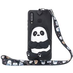 Cute Panda Neck Lanyard Zipper Wallet Silicone Case for Huawei P30 Lite