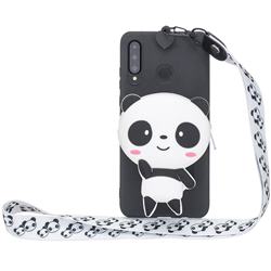 White Panda Neck Lanyard Zipper Wallet Silicone Case for Huawei P30 Lite