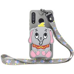 Gray Elephant Neck Lanyard Zipper Wallet Silicone Case for Huawei P30 Lite