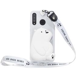 White Polar Bear Neck Lanyard Zipper Wallet Silicone Case for Huawei P30 Lite