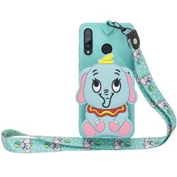 Blue Elephant Neck Lanyard Zipper Wallet Silicone Case for Huawei P30 Lite