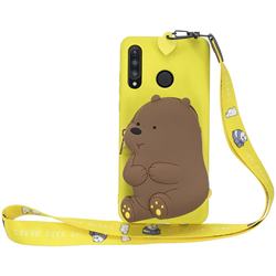 Yellow Bear Neck Lanyard Zipper Wallet Silicone Case for Huawei P30 Lite