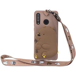 Brown Bear Neck Lanyard Zipper Wallet Silicone Case for Huawei P30 Lite