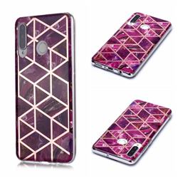 Purple Rhombus Galvanized Rose Gold Marble Phone Back Cover for Huawei P30 Lite