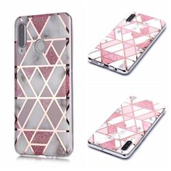 Pink Rhombus Galvanized Rose Gold Marble Phone Back Cover for Huawei P30 Lite