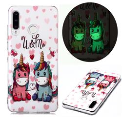 Couple Unicorn Noctilucent Soft TPU Back Cover for Huawei P30 Lite