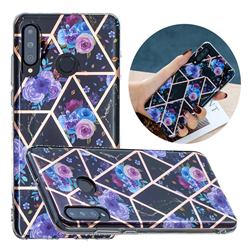 Black Flower Painted Marble Electroplating Protective Case for Huawei P30 Lite