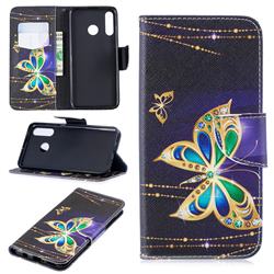 Golden Shining Butterfly Leather Wallet Case for Huawei P30 Lite