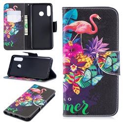 Flowers Flamingos Leather Wallet Case for Huawei P30 Lite
