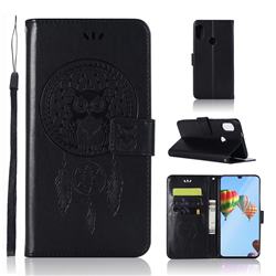 Intricate Embossing Owl Campanula Leather Wallet Case for Huawei P30 Lite - Black