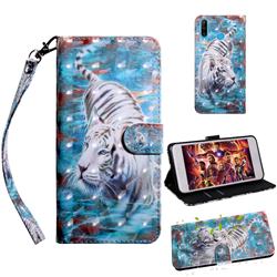 White Tiger 3D Painted Leather Wallet Case for Huawei P30 Lite