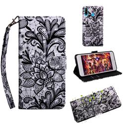 Black Lace Rose 3D Painted Leather Wallet Case for Huawei P30 Lite