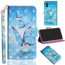 Blue Sea Butterflies 3D Painted Leather Wallet Case for Huawei P30 Lite