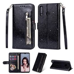 Glitter Shine Leather Zipper Wallet Phone Case for Huawei P30 Lite - Black