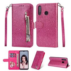 Glitter Shine Leather Zipper Wallet Phone Case for Huawei P30 Lite - Rose