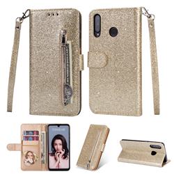 Glitter Shine Leather Zipper Wallet Phone Case for Huawei P30 Lite - Gold