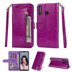 Glitter Shine Leather Zipper Wallet Phone Case for Huawei P30 Lite - Purple