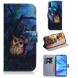 Oil Painting Owl PU Leather Wallet Case for Huawei P30 Lite