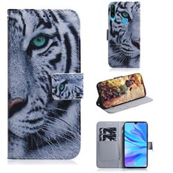 White Tiger PU Leather Wallet Case for Huawei P30 Lite