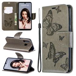 Embossing Double Butterfly Leather Wallet Case for Huawei P30 Lite - Gray