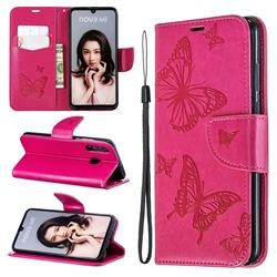 Embossing Double Butterfly Leather Wallet Case for Huawei P30 Lite - Red