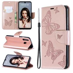 Embossing Double Butterfly Leather Wallet Case for Huawei P30 Lite - Rose Gold