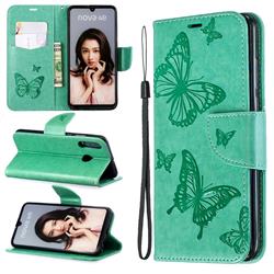 Embossing Double Butterfly Leather Wallet Case for Huawei P30 Lite - Green