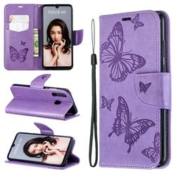 Embossing Double Butterfly Leather Wallet Case for Huawei P30 Lite - Purple