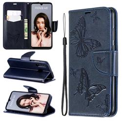 Embossing Double Butterfly Leather Wallet Case for Huawei P30 Lite - Dark Blue