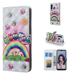 Rainbow Owl Family 3D Painted Leather Phone Wallet Case for Huawei P30 Lite