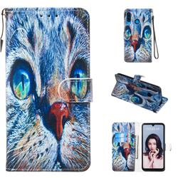 Blue Cat Smooth Leather Phone Wallet Case for Huawei P30 Lite