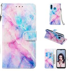 Blue Pink Marble Smooth Leather Phone Wallet Case for Huawei P30 Lite