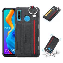 British Style Canvas Pattern Multi-function Leather Phone Case for Huawei P30 Lite - Black
