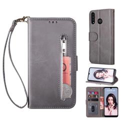 Retro Calfskin Zipper Leather Wallet Case Cover for Huawei P30 Lite - Grey