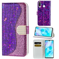 Glitter Diamond Buckle Laser Stitching Leather Wallet Phone Case for Huawei P30 Lite - Purple