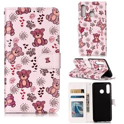 Cute Bear 3D Relief Oil PU Leather Wallet Case for Huawei P30 Lite