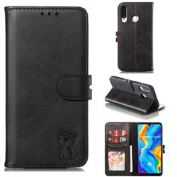Embossing Happy Cat Leather Wallet Case for Huawei P30 Lite - Black