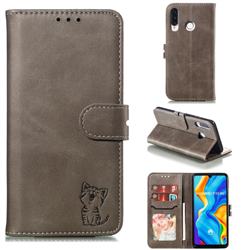 Embossing Happy Cat Leather Wallet Case for Huawei P30 Lite - Gray
