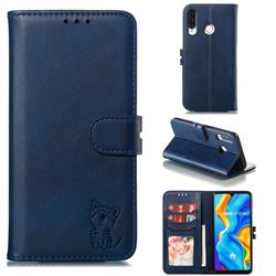 Embossing Happy Cat Leather Wallet Case for Huawei P30 Lite - Blue