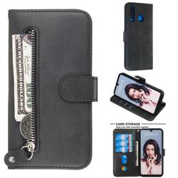 Retro Luxury Zipper Leather Phone Wallet Case for Huawei P30 Lite - Black