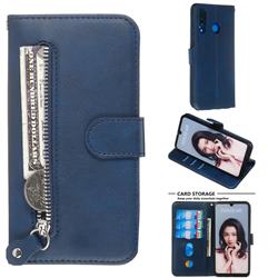 Retro Luxury Zipper Leather Phone Wallet Case for Huawei P30 Lite - Blue
