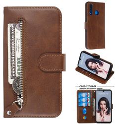 Retro Luxury Zipper Leather Phone Wallet Case for Huawei P30 Lite - Brown