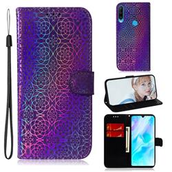 Laser Circle Shining Leather Wallet Phone Case for Huawei P30 Lite - Purple