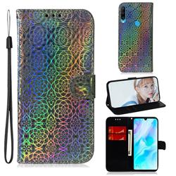 Laser Circle Shining Leather Wallet Phone Case for Huawei P30 Lite - Silver