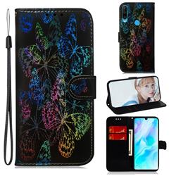 Black Butterfly Laser Shining Leather Wallet Phone Case for Huawei P30 Lite