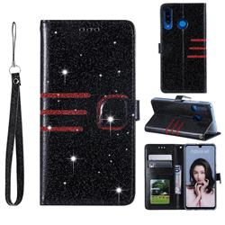 Retro Stitching Glitter Leather Wallet Phone Case for Huawei P30 Lite - Black